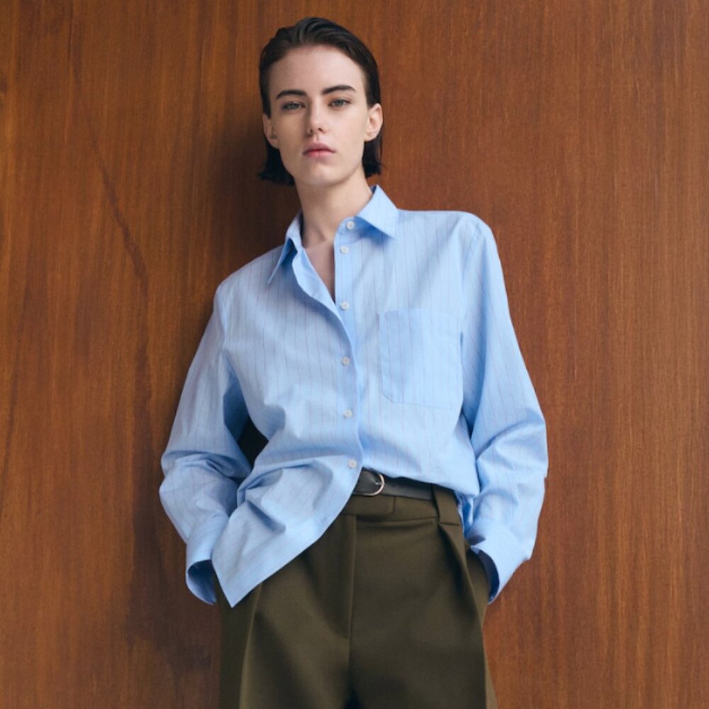 Mango Blue Button Up Striped Shirt